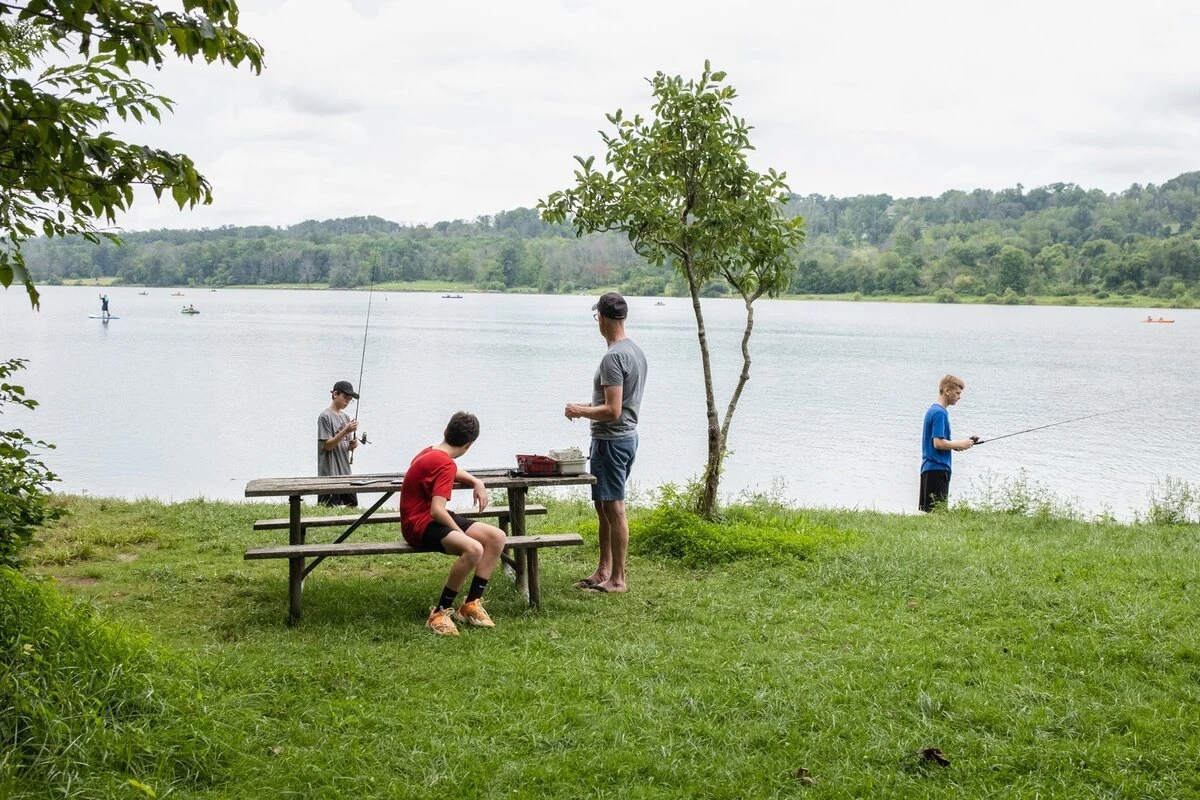 family fishing, peace valley park, pennsylvania